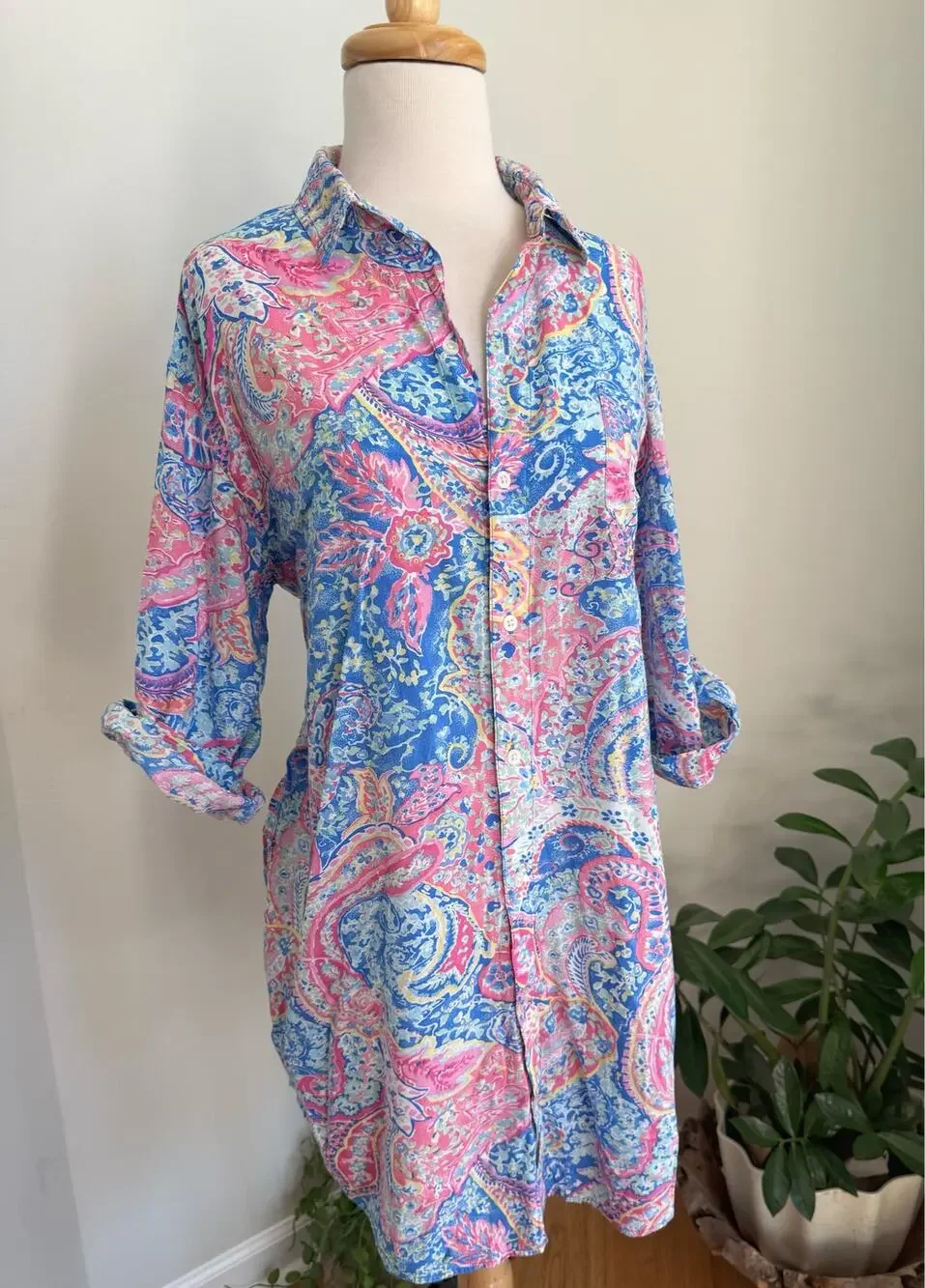 Lauren Ralph Lauren Paisley Sleep Shirt Beach Cover Up Medium Embroidered RL